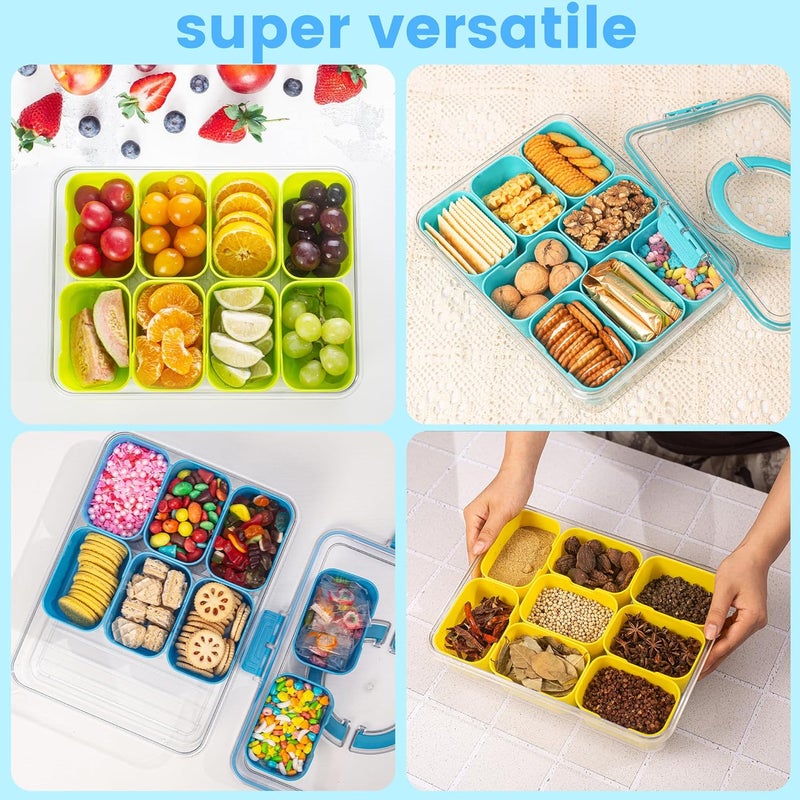 Dingerjar Divided Serving Tray with Lid and Handle - Snackle Box Charcuterie Container for Portable Snack Platters Organizer for Candy, Fruits, Nuts, Snacks - Perfect for Party, Entertaining, Lake blue - Image 5